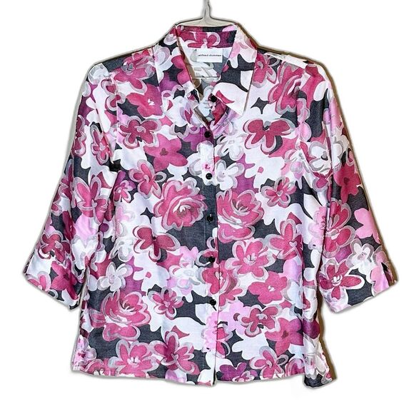 Alfred Dunner Floral Button Up Blouse Sz 10 Pink Black - Picture 1 of 4